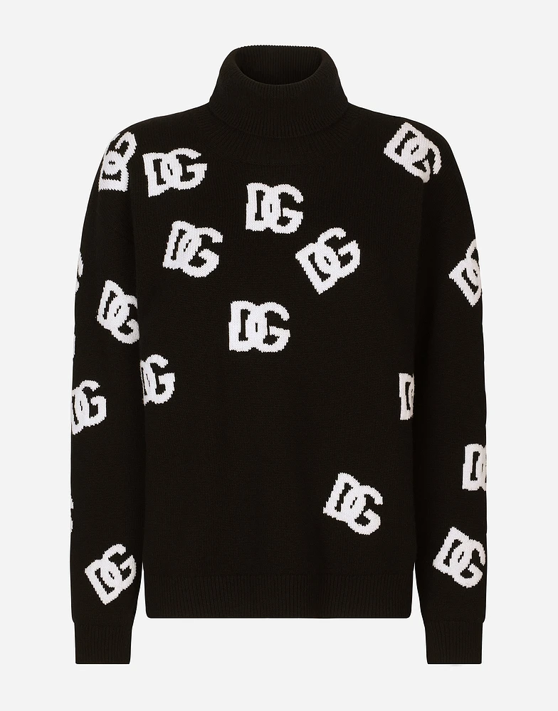 Virgin wool turtleneck with inlaid DG logo
