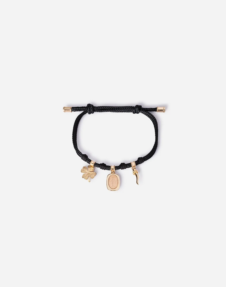 Good Luck Bracelet fabric with a pendant in 18 carat yellow and red gold