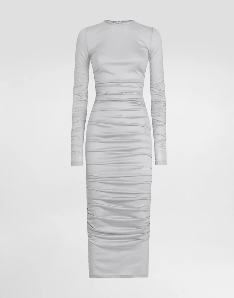 Draped wool jersey calf-length dress