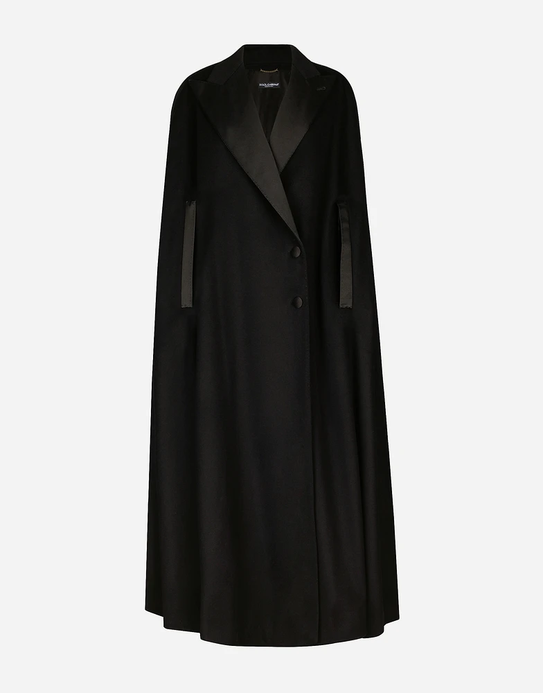 Single-breasted wool and cashmere cape