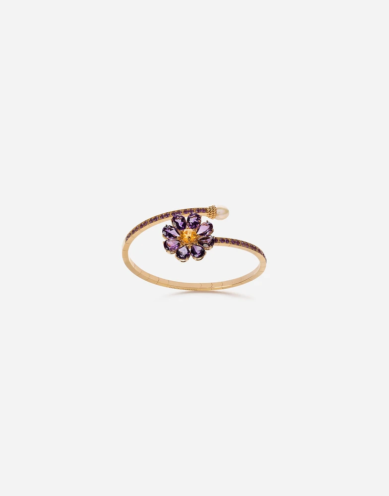 Spring Bracelet 18-carat yellow gold, amethysts, and citrine