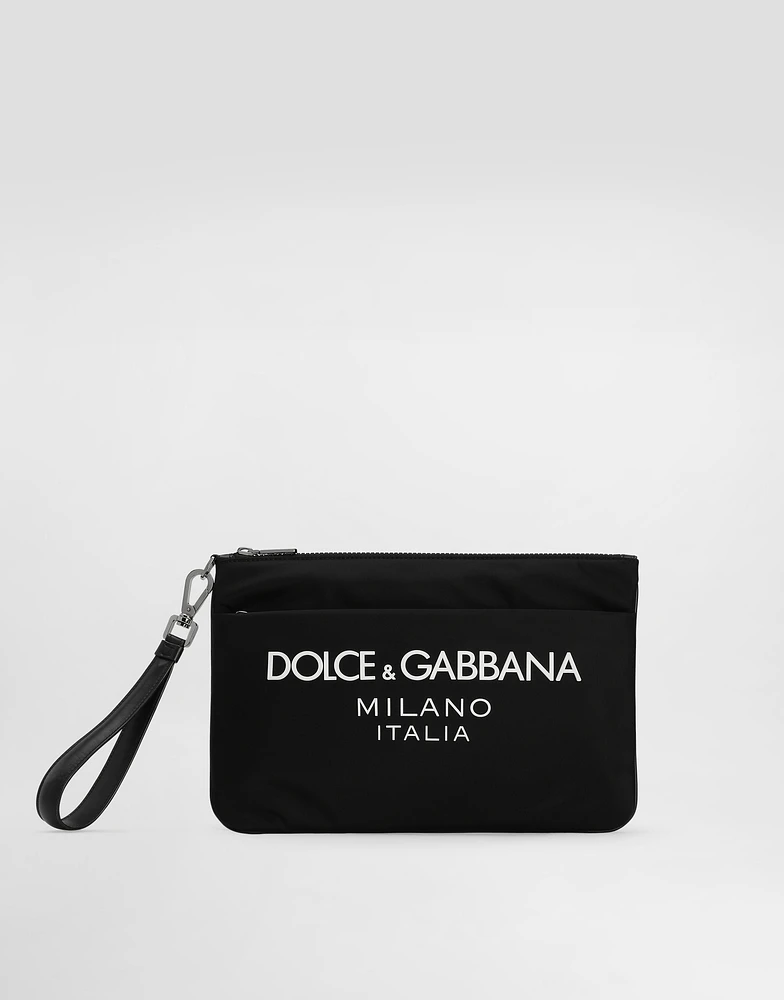 Nylon pouch with rubberized logo