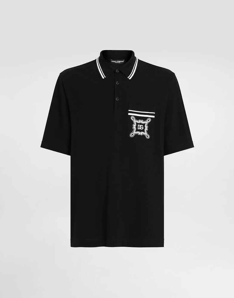 Cotton polo-shirt with bandanna-print details