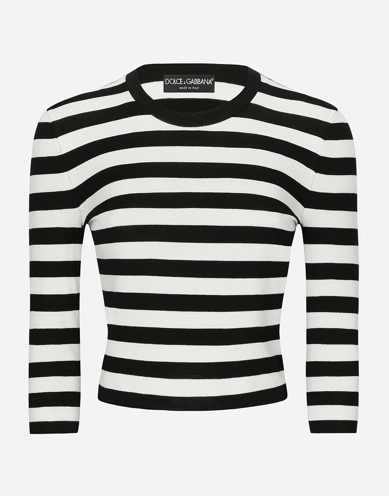 Wool sweater inlaid stripes