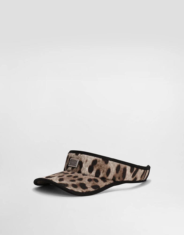 Leopard-print cotton visor with logo