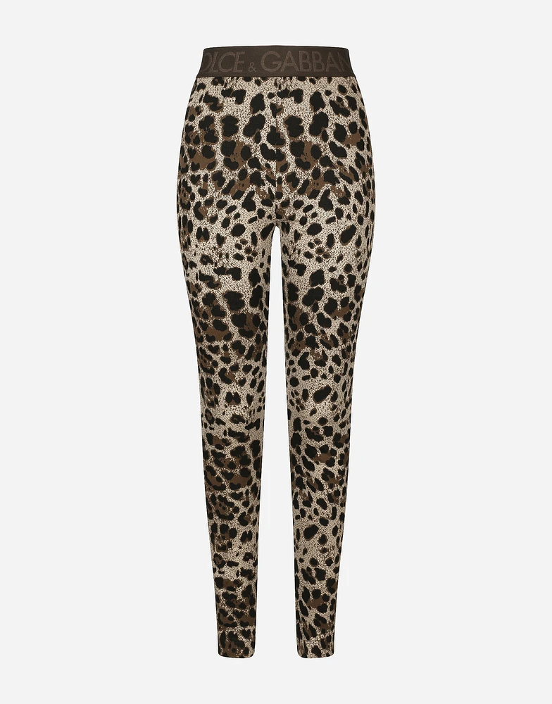 Jersey leggings with jacquard leopard design