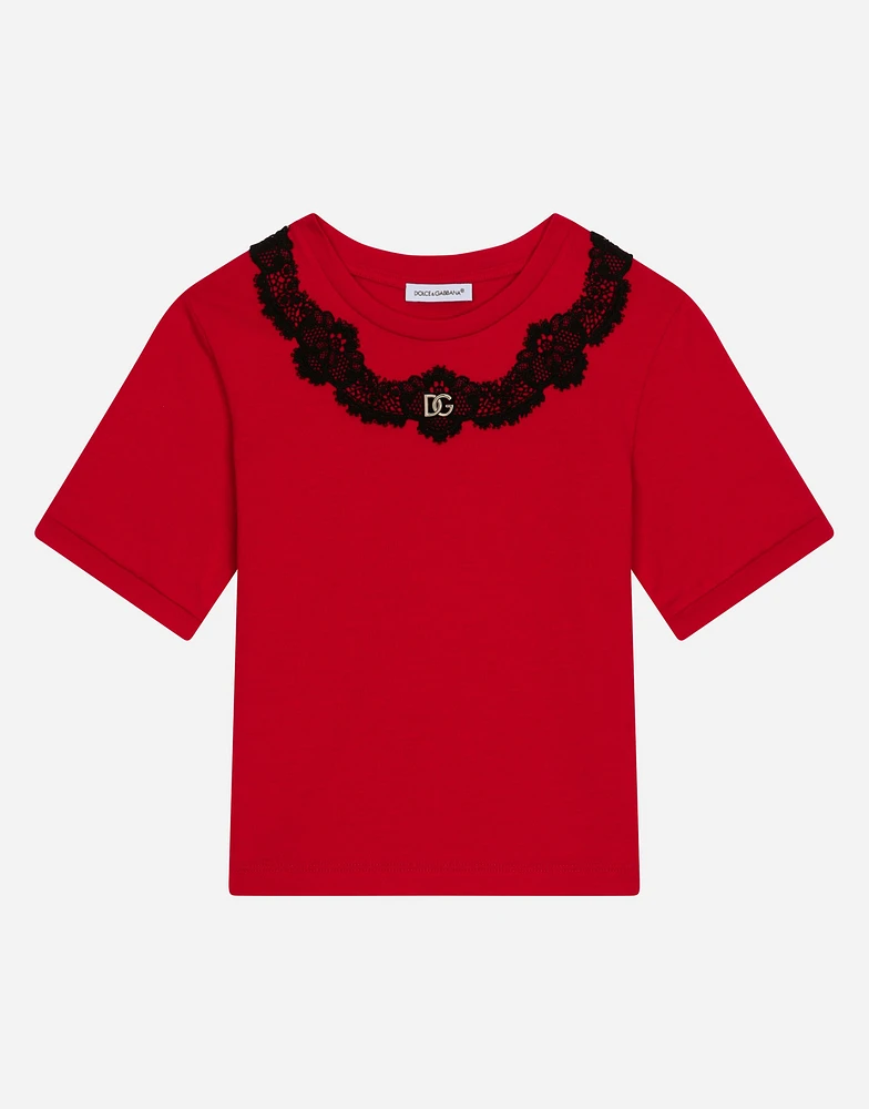 Jersey T-shirt with lace insert
