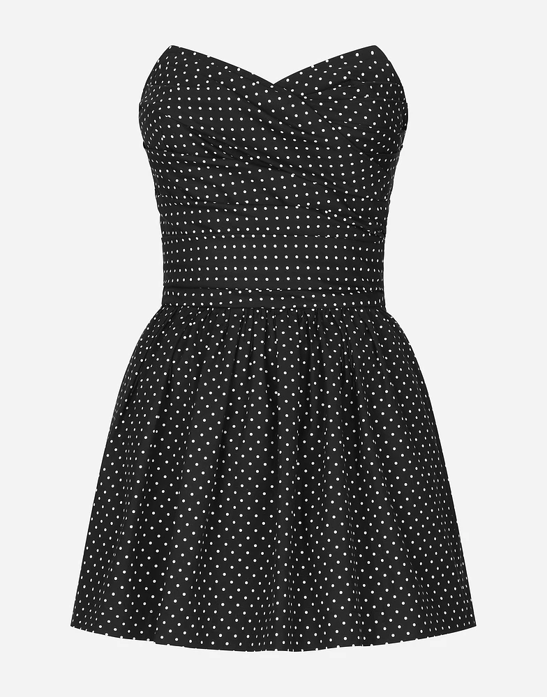 Cotton bustier minidress with polka-dot print