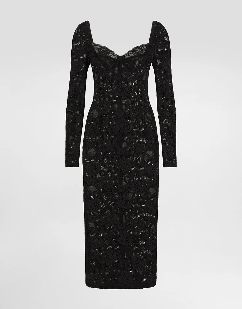 Calf-length floral lace dress with bra-style cups