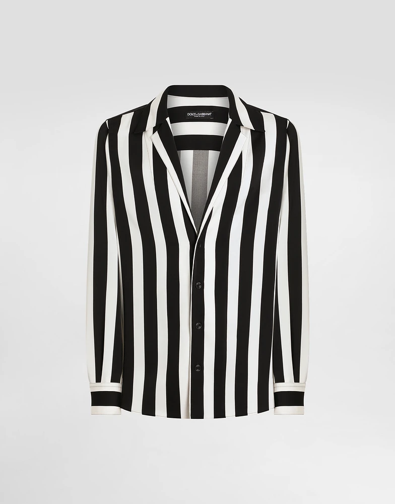 Long-sleeved V-neck shirt in silk charmeuse