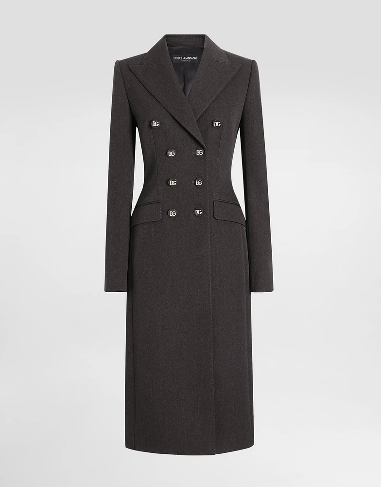 Double-breasted wool coat with DG-branded buttons
