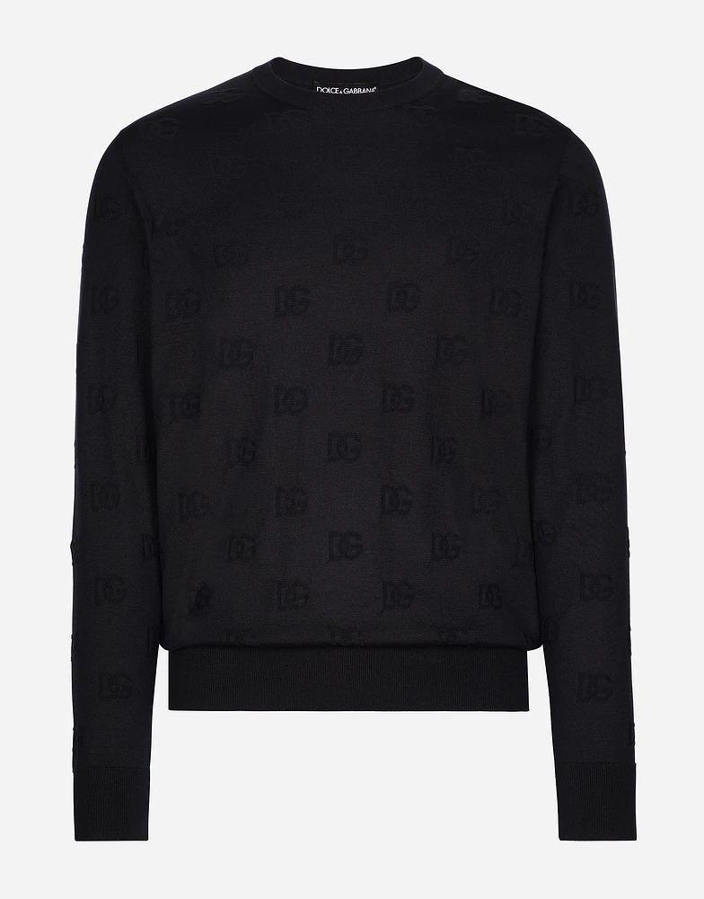 Silk round-neck sweater with all-over DG inlay
