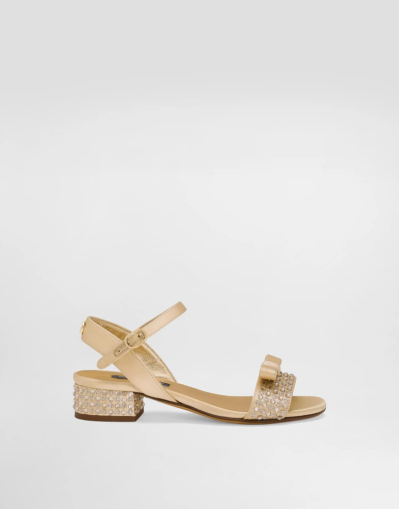 Satin sandals with glittery polka-dots and rhinestones