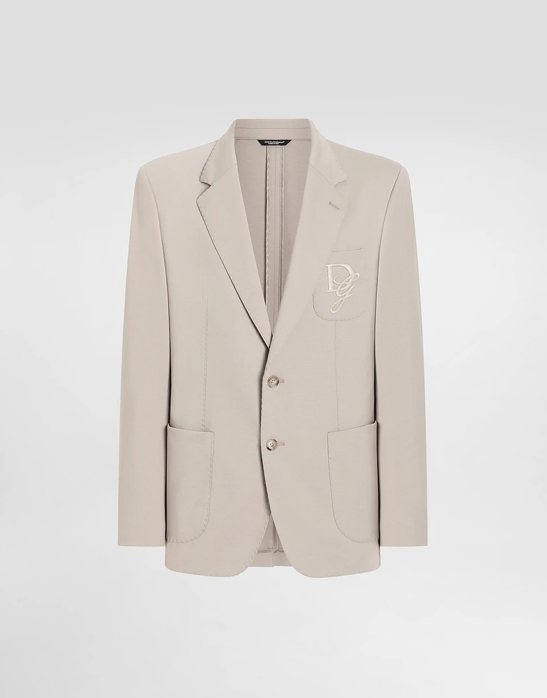 Single-breasted stretch jersey jacket with logo embroidery