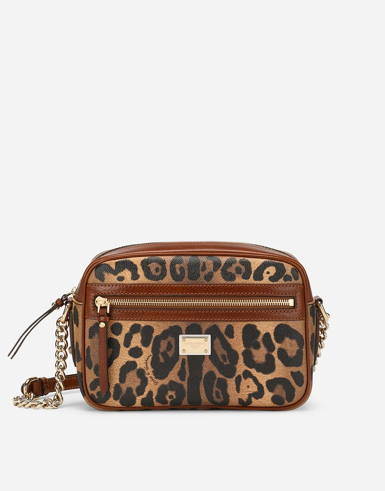 Medium crossbody bag in leopard-print Crespo with branded plate