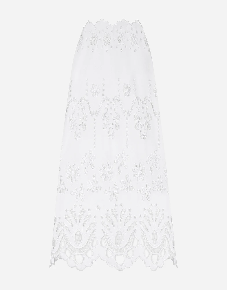 Cotton calf-length skirt with cut-out detailing
