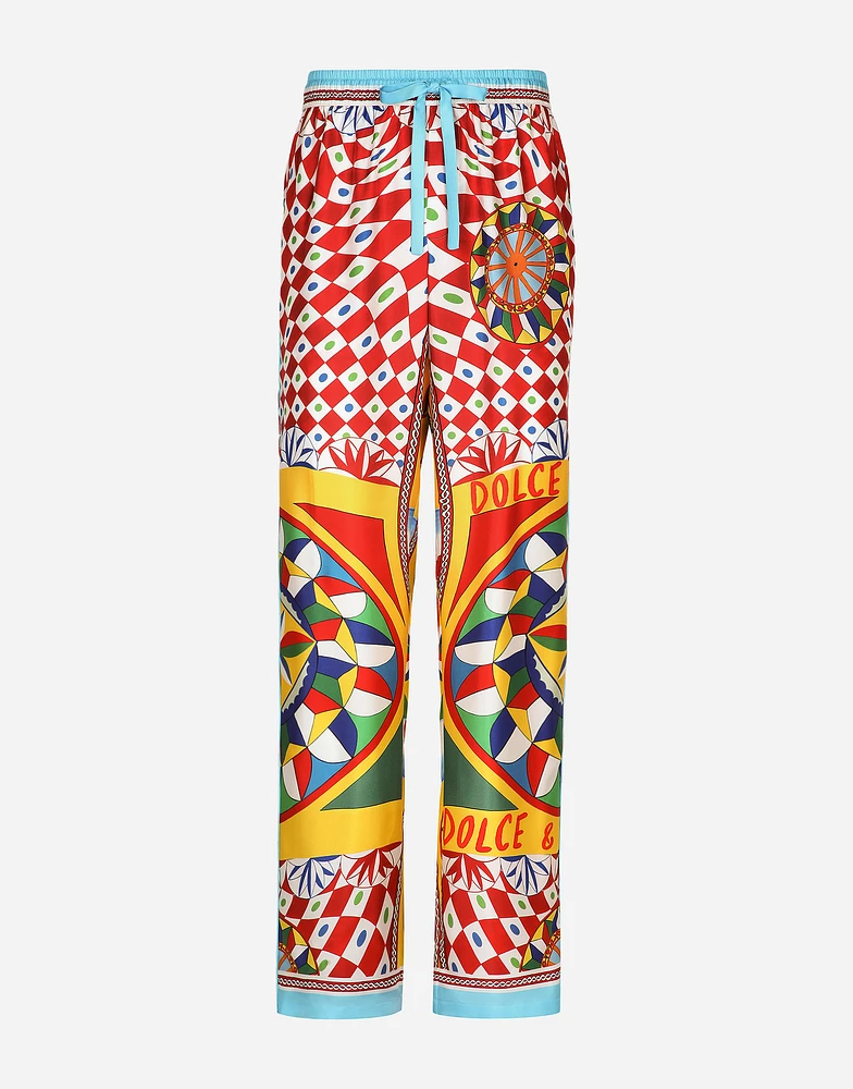 Carretto-print silk twill jogging pants