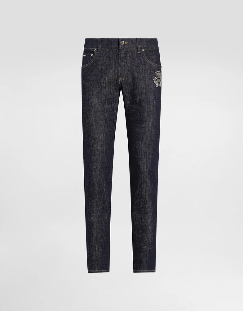 Skinny stretch cotton jeans with patch