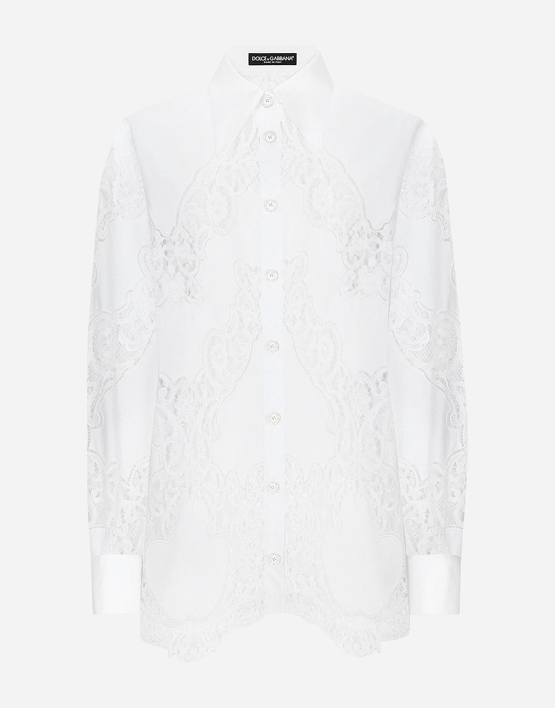 Cotton shirt with floral openwork embroidery