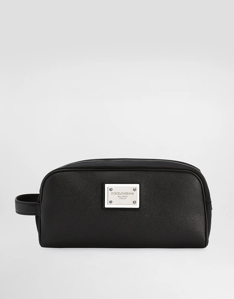 Grainy calfskin and nylon toiletry bag