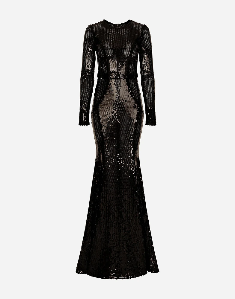 Long sequined dress with corset detailing