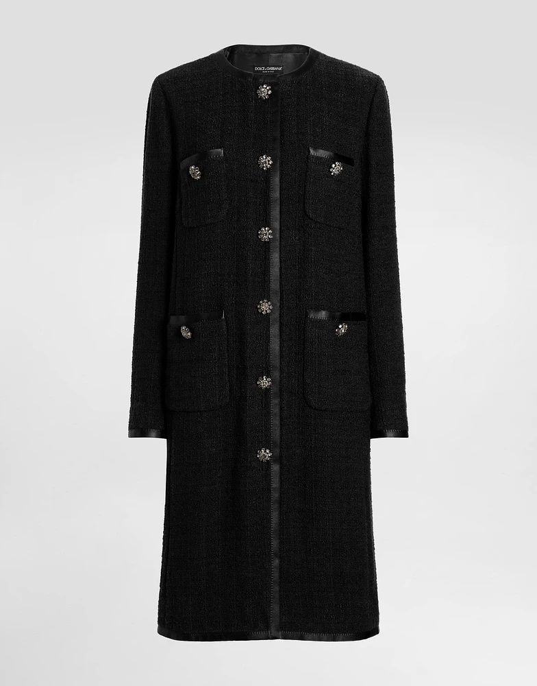 Single-breasted raschel tweed coat