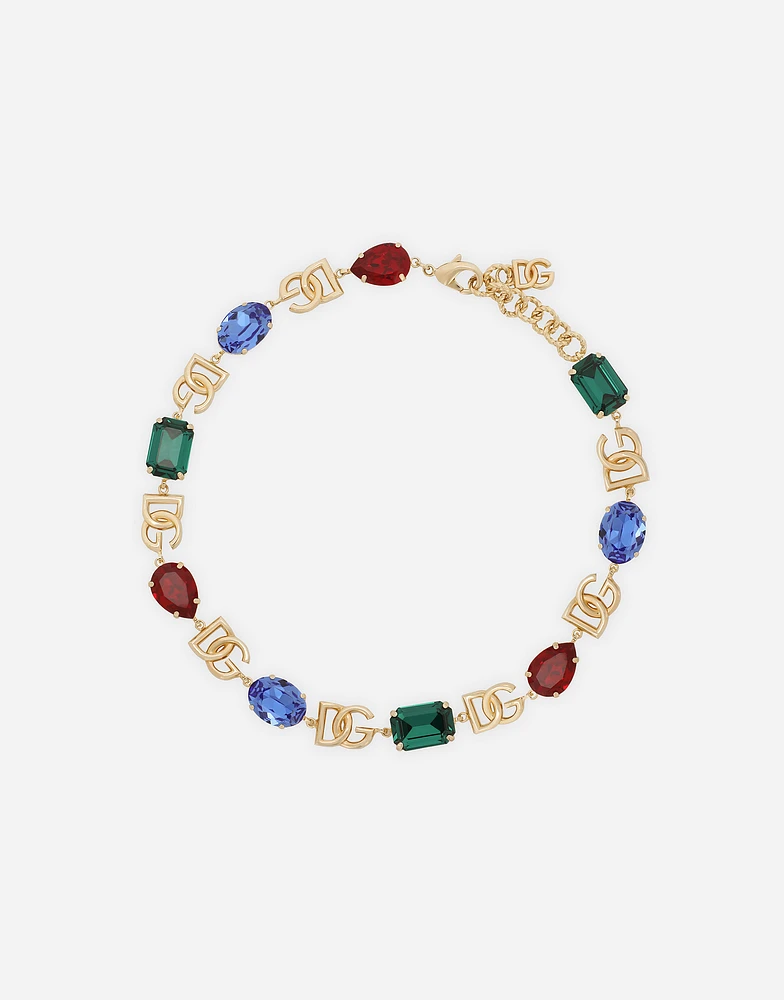 Necklace with DG logo and multi-colored crystals