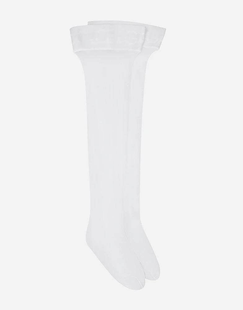 Hold-up stockings with branded elastic