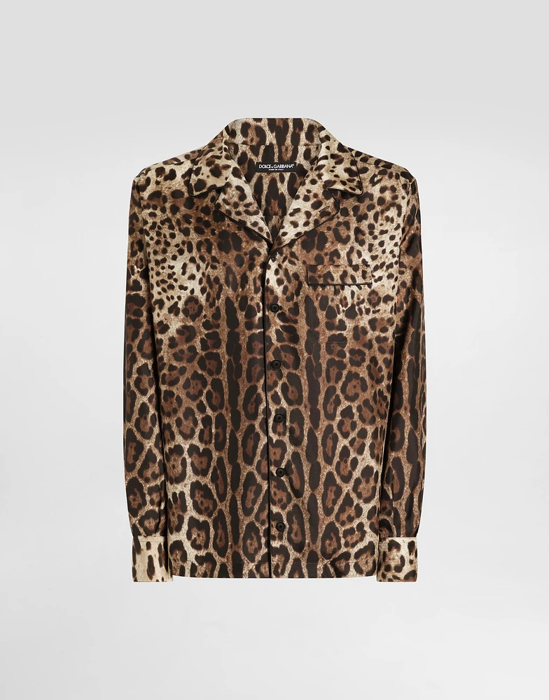 Silk vanity shirt with leopard print