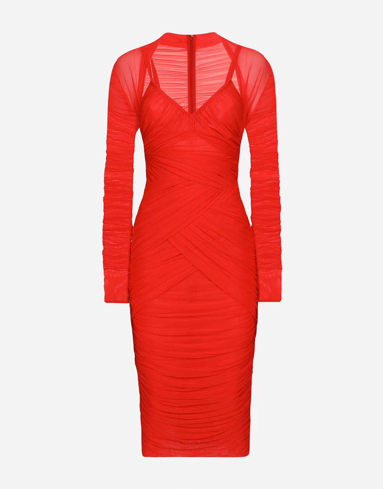 Tulle draped calf-length dress