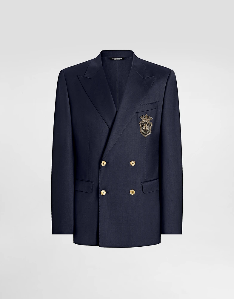 Double-breasted wool jacket with patch