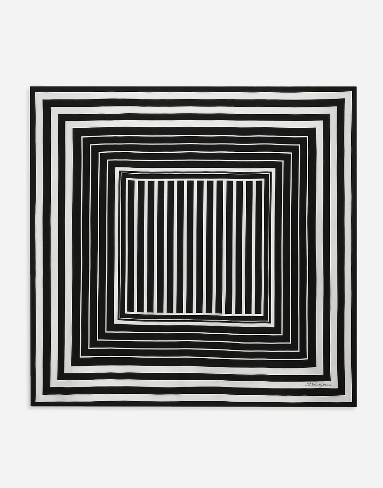 Silk twill scarf with striped print (90x90)