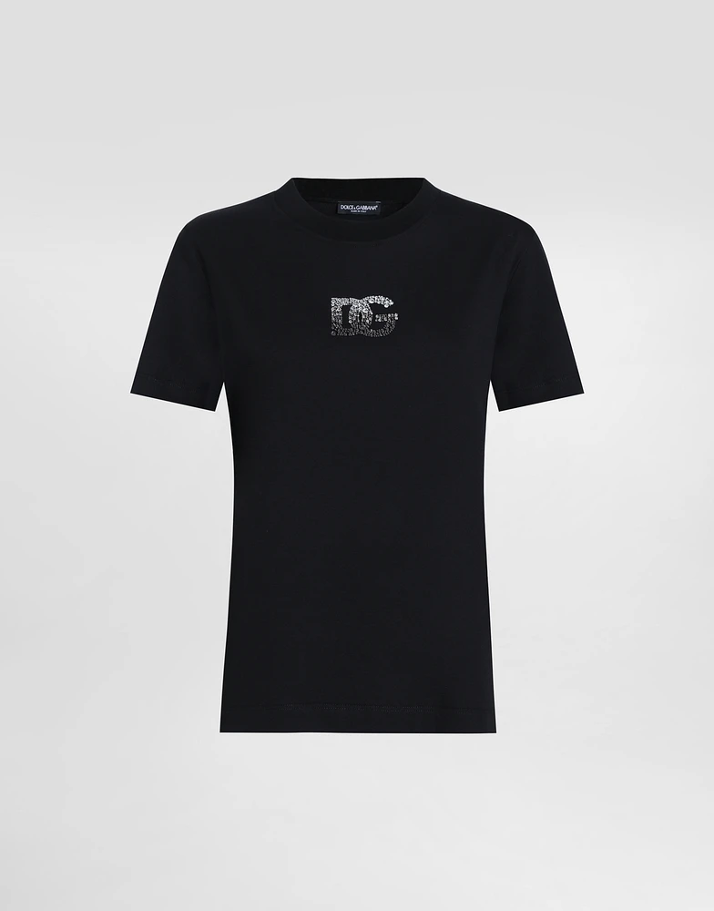 Jersey T-shirt with rhinestone DG logo embellishment
