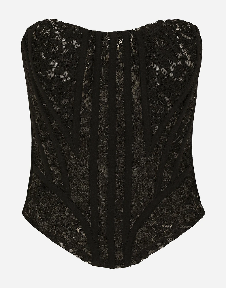 Lace bustier with laces and eyelets