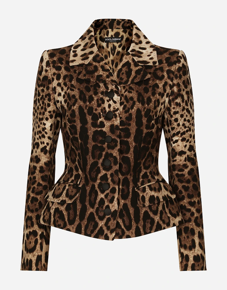 Single-breasted double crepe jacket with leopard print