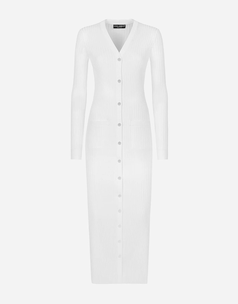 Long ribbed viscose cardigan