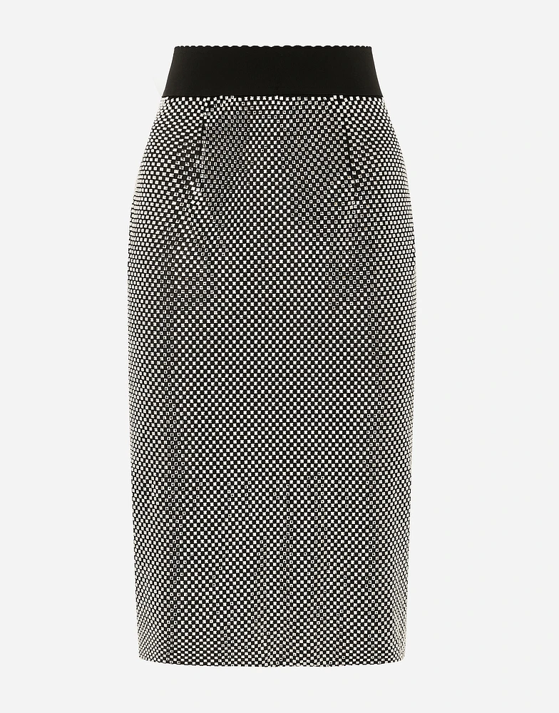 Calf-length crystal mesh skirt