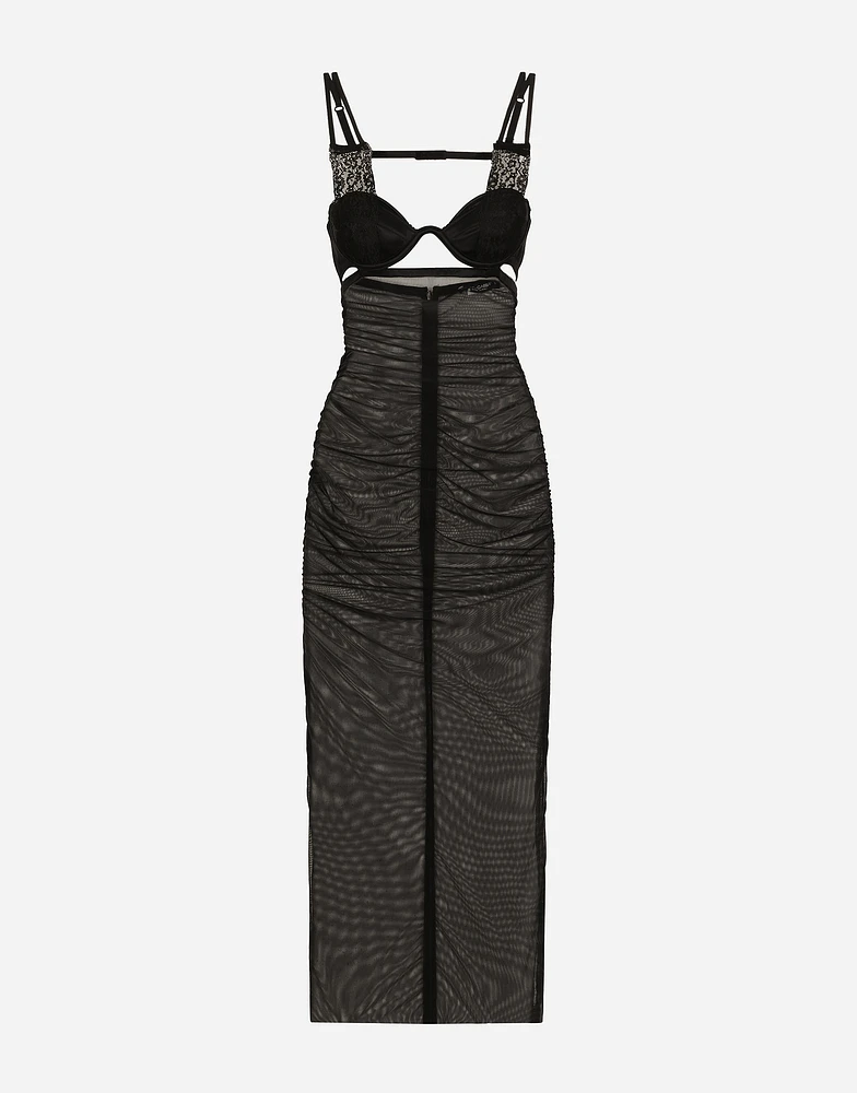 Tulle calf-length dress with corset details