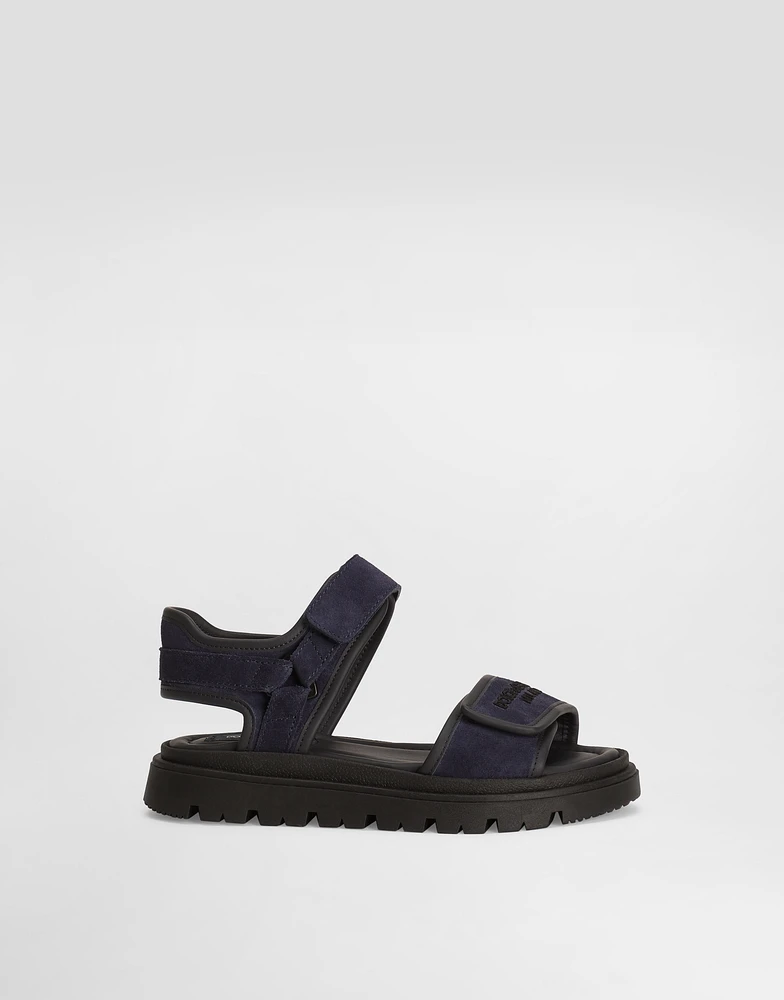 Split leather sandals with Dolce&Gabbana logo print