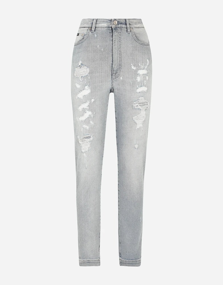 Light blue denim Grace jeans with ripped details