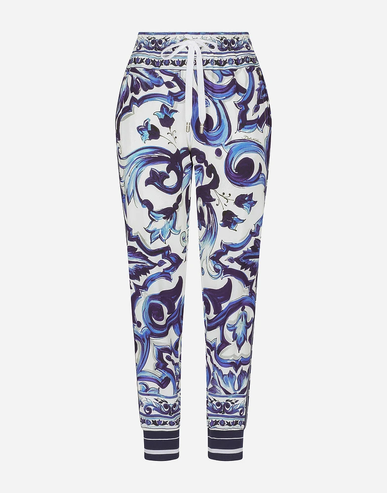 Majolica-print cady jogging pants