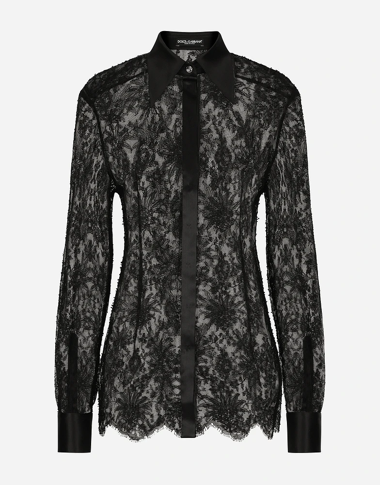 Chantilly lace shirt with satin details