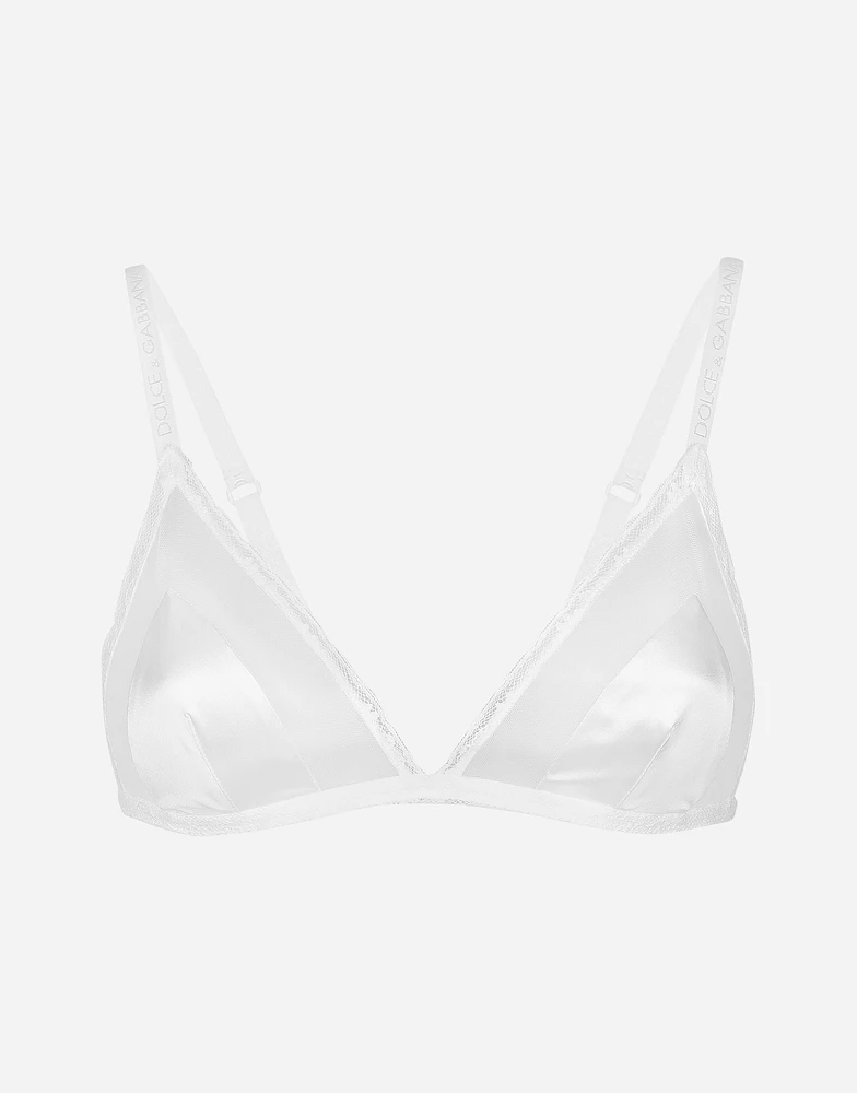 Satin triangle bra with lace detailing