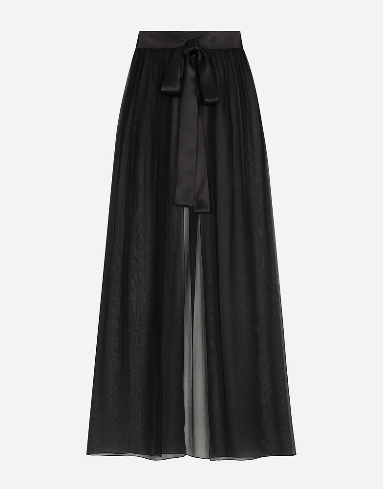 Long silk chiffon skirt with belt