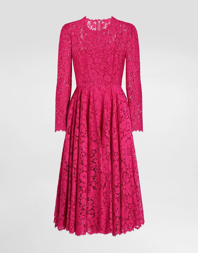 Calf-length circle-skirt dress cordonetto lace