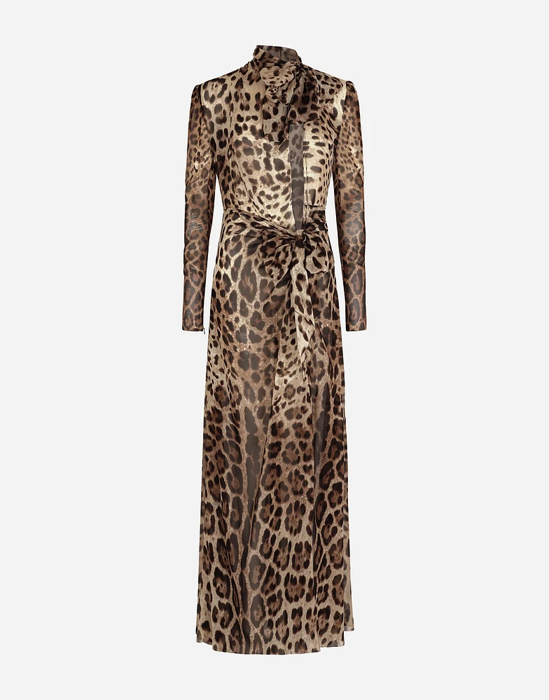 Georgette dress with leopard print and tie details