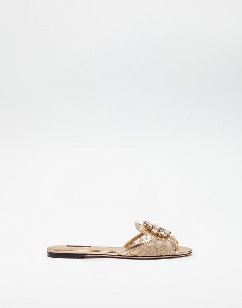 Lurex lace rainbow slides with brooch detailing