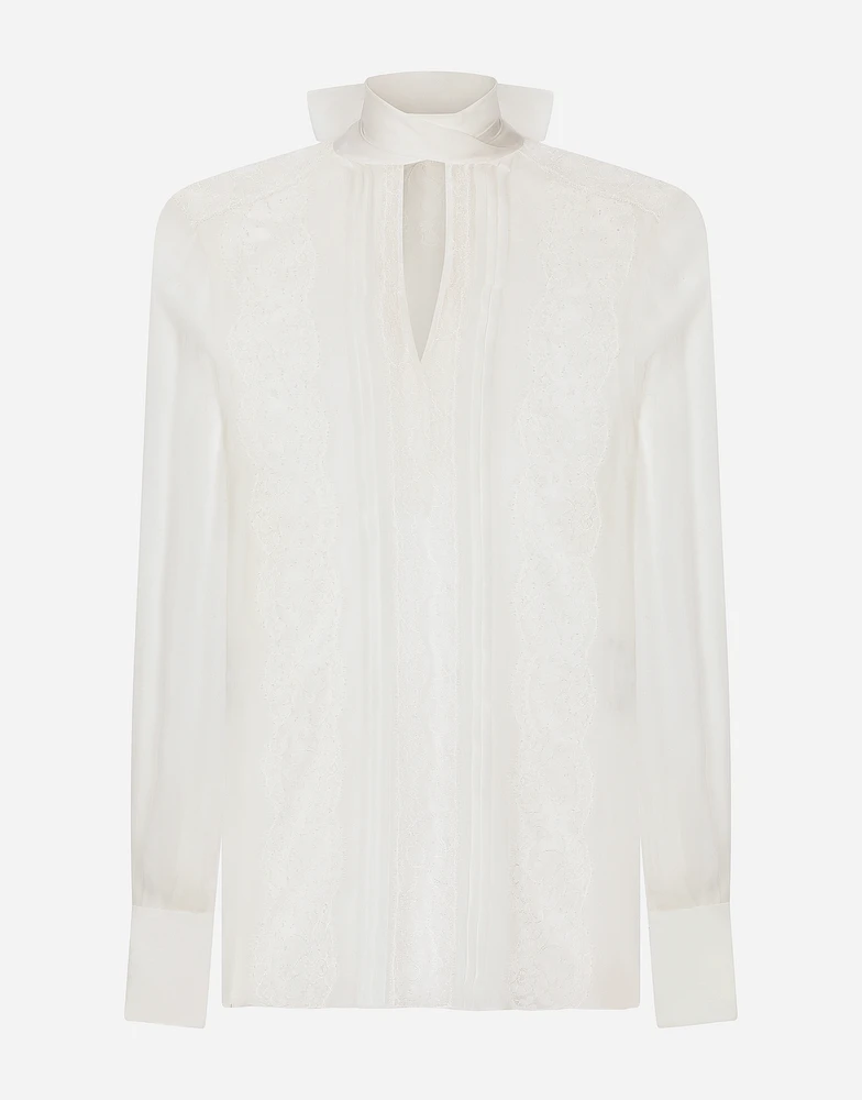 Chiffon and lace pussy-bow blouse