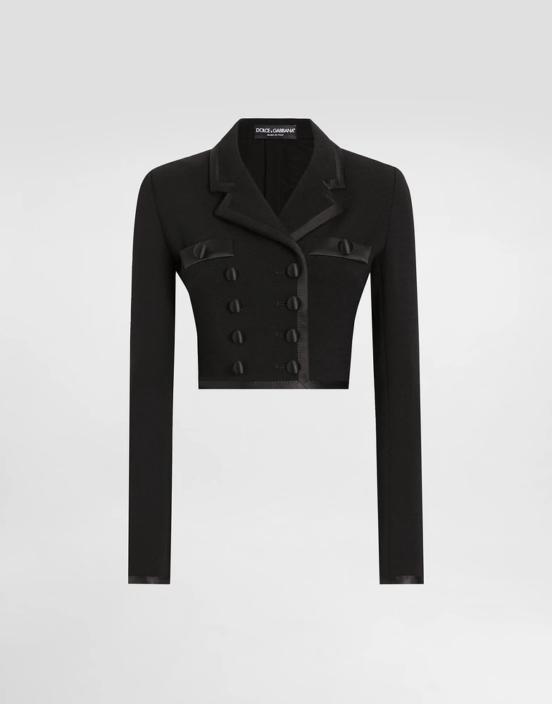 Short double-breasted wool crepe jacket