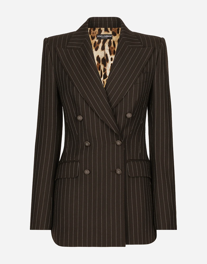 Double-breasted pinstripe wool Turlington jacket